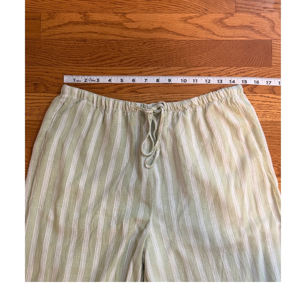Cali 1850 Linen Blend Striped Wide Leg Pants Sage Green White Large - Picture 4 of 6